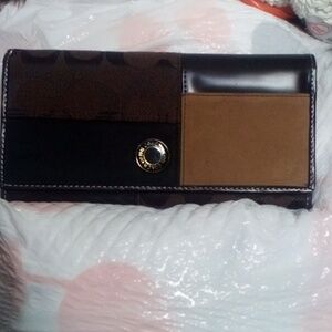 Coach Choco Brown Bronze C Patchwork Gal Slim Envelope Purse Bag Wallet